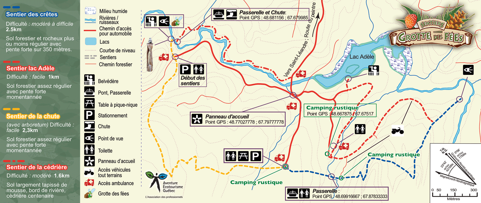 Carte des sentiers de la Grotte des Fées de Saint-Léandre