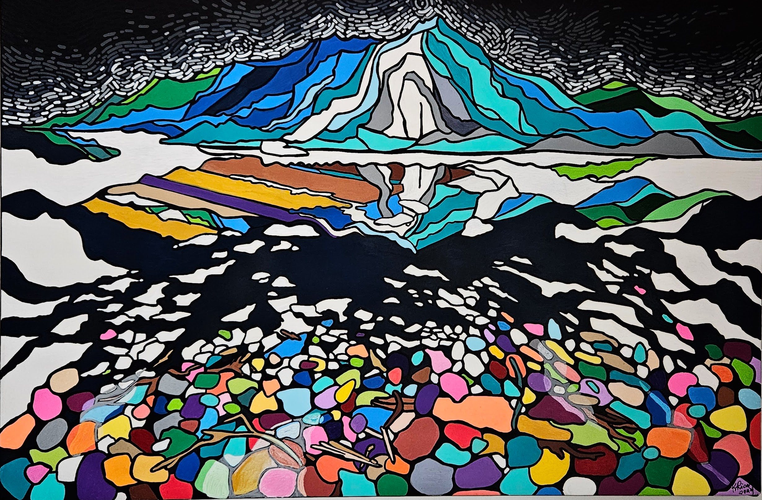 Oeuvre de Katy Rioux représentant un paysage de La Matanie