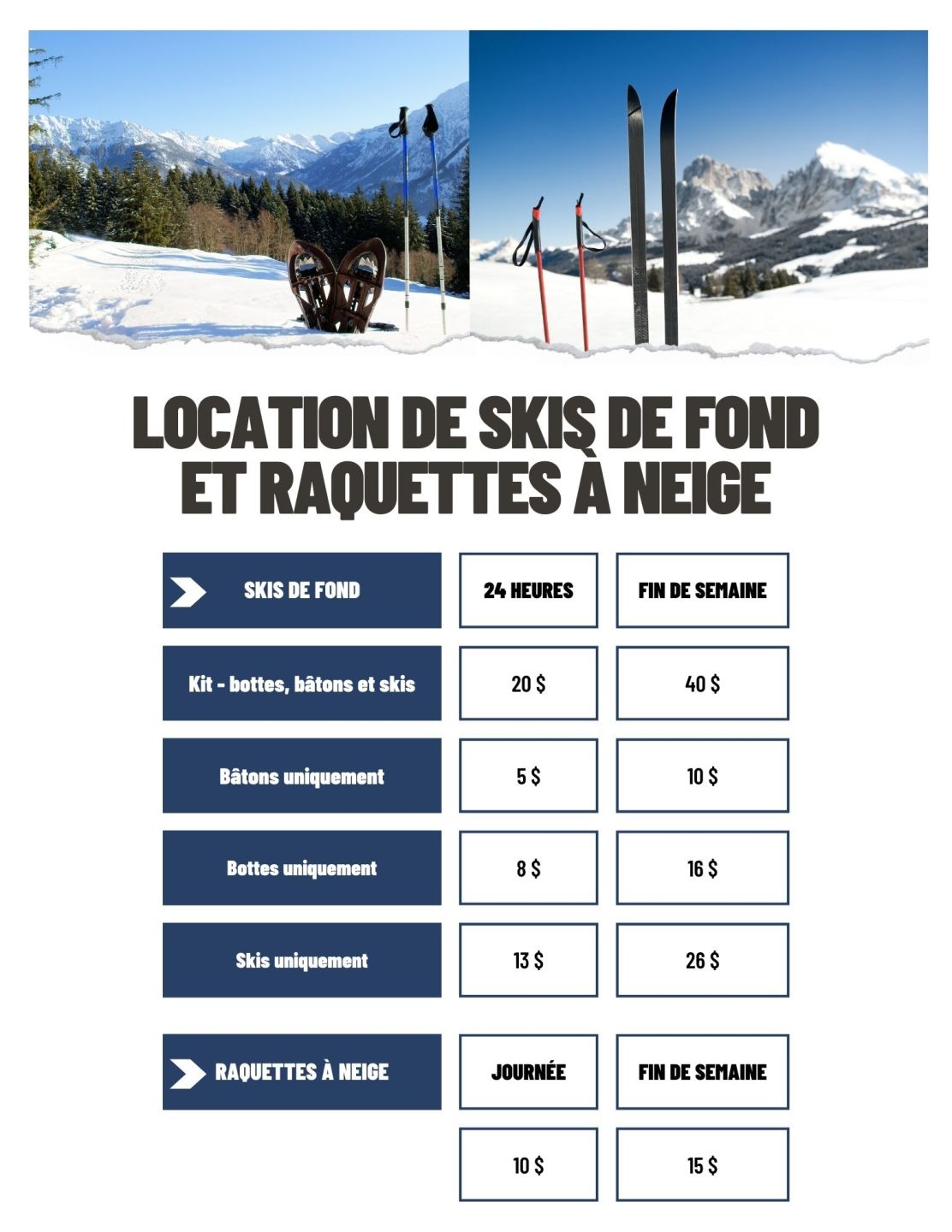 Location raquettes à neige et skis de fond Centre d'activité physique du Cégep de Matane